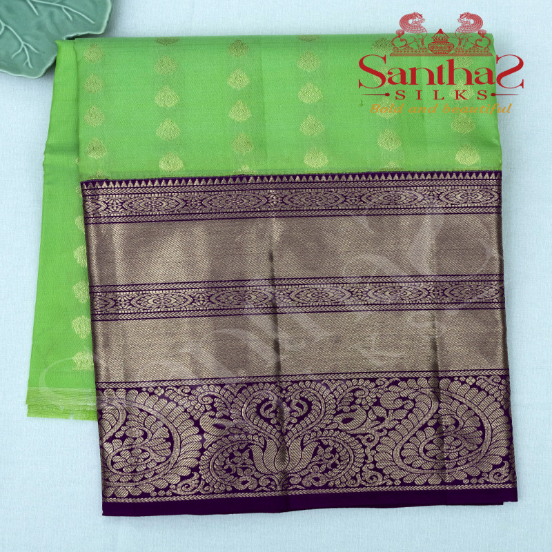 PISTA GREEN COLOUR BODY IN ZARI BUTTA WITH CONTRAST BLOUSE & BORDER