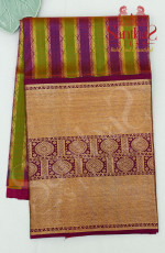 GREEN AND LAVENDER COLOUR STRIPED BODY WITH CONTRAST BLOUSE & BORDER