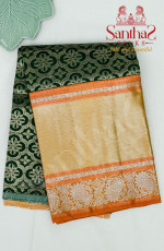 GREEN COLOUR BODY IN ZARI BUTTA WITH CONTRAST BLOUSE & BORDER