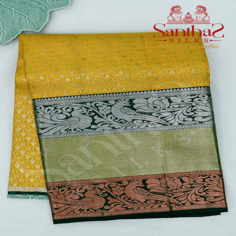 YELLOW COLOUR BODY WITH CONTRAST BLOUSE & BORDER
