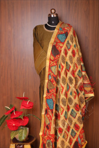 mehendhi-green-colour-chandheri-silk-suit-material-with-pant-dupatta