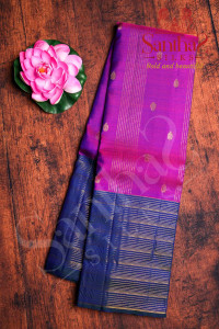 magenta-colour-body-gold-zari-butta-with-contrast-blouse-border