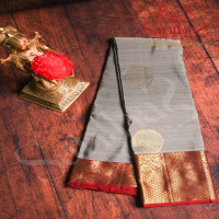 grey-colour-body-golden-zari-mango-big-butta-with-contrast-blouse-border