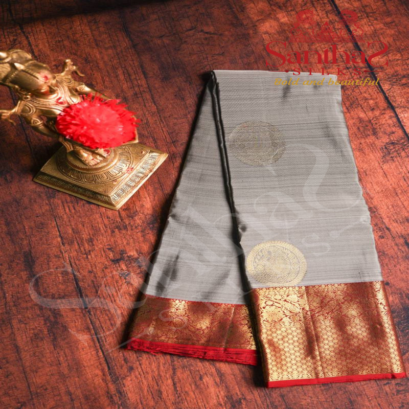 GREY COLOUR BODY GOLDEN ZARI MANGO BIG BUTTA WITH CONTRAST BLOUSE & BORDER