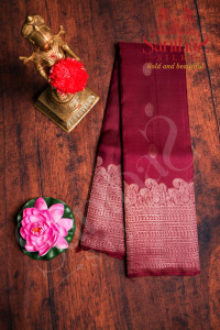 betel-nut-colour-body-copper-zari-butta-self-border-with-contrast-blouse