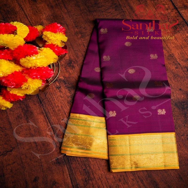 BEETROOT COLOUR BODY GOLDEN ANNAM CHAKKARAM BUTTA WITH CONTRAST BLOUSE & BORDER