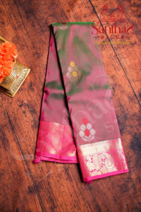 pinkish-green-colour-body-floral-pattern-butta-with-contrast-blouse-border