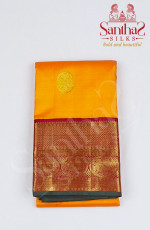 Mango Yellow Pure Silk Saree with Red and Green Border