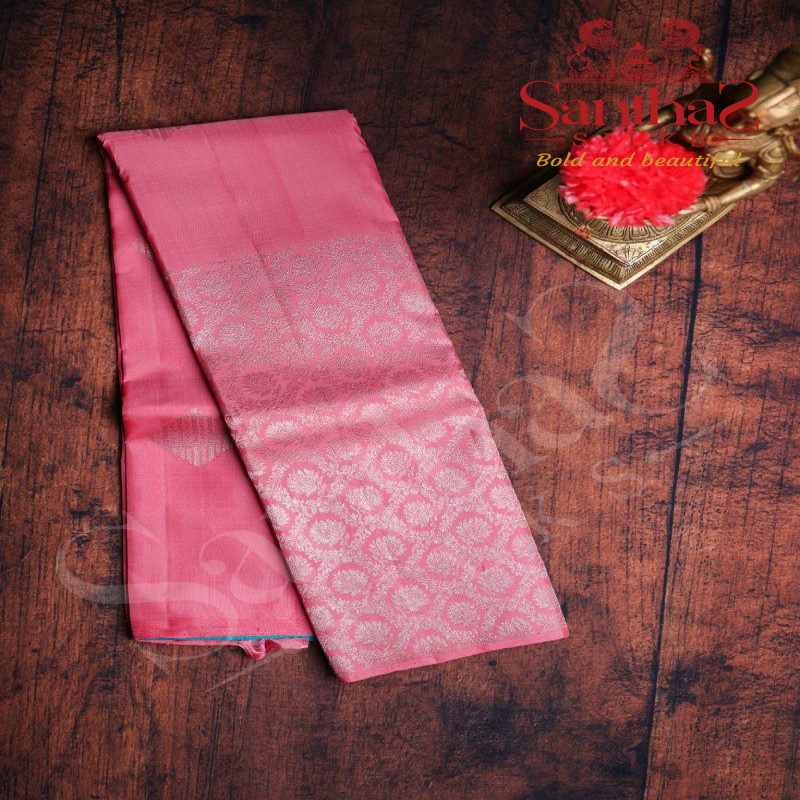 NEON PINK COLOUR BODY FLORAL SILVER ZARI BUTTA WITH CONTRAST BLOUSE
