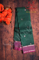 FOREST GREEN COLOUR BODY COPPER COIN ZARI BUTTA WITH CONTRAST BLOUSE & BORDER