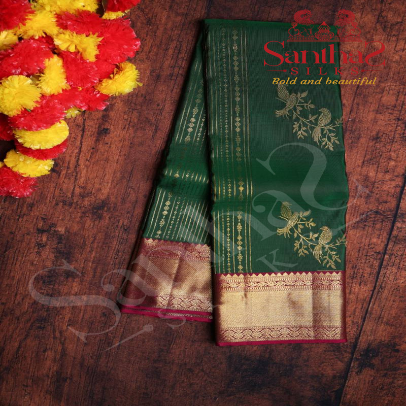 GREEN COLOUR BODY WITH CONTRAST BLOUSE & BORDER