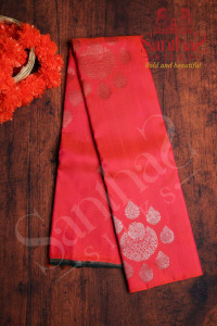 pinkish-orange-colour-body-copper-zari-self-pattern-with-contrast-blouse-border