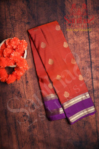 ginger-orange-colour-body-golden-zari-butta-with-contrast-blouse-border