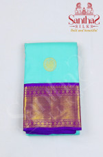 Pastel Blue Pure Silk Saree with Meganta Border