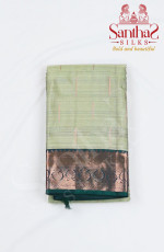 Pista Shiny Green Pure Silk Saree with Dark Green Border