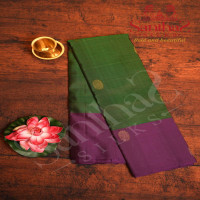 bottle-green-colour-body-strips-golden-zari-butta-with-contrast-blouse-border