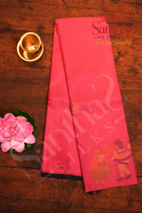 borderless-rose-colour-body-with-big-motifs-and-dark-blue-contrast-blouse