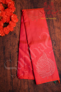 pinkish-orange-colour-body-copper-big-butta-with-contrast-blouse