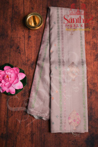 dusty-gray-colour-body-copper-tree-butta-with-contrast-blouse