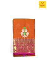 Golden Orange Color Pure Silk with Contrast Rani Pink Border