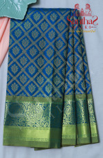 PEACOCK BLUE CROSS PATTERN BODY WITH GREEN BLOUSE & BORDER