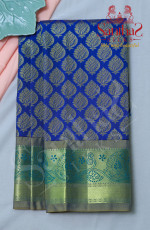 BLUE BODY IN LEAF PATTERN WITH CONTRAST BORDER & BLOUSE