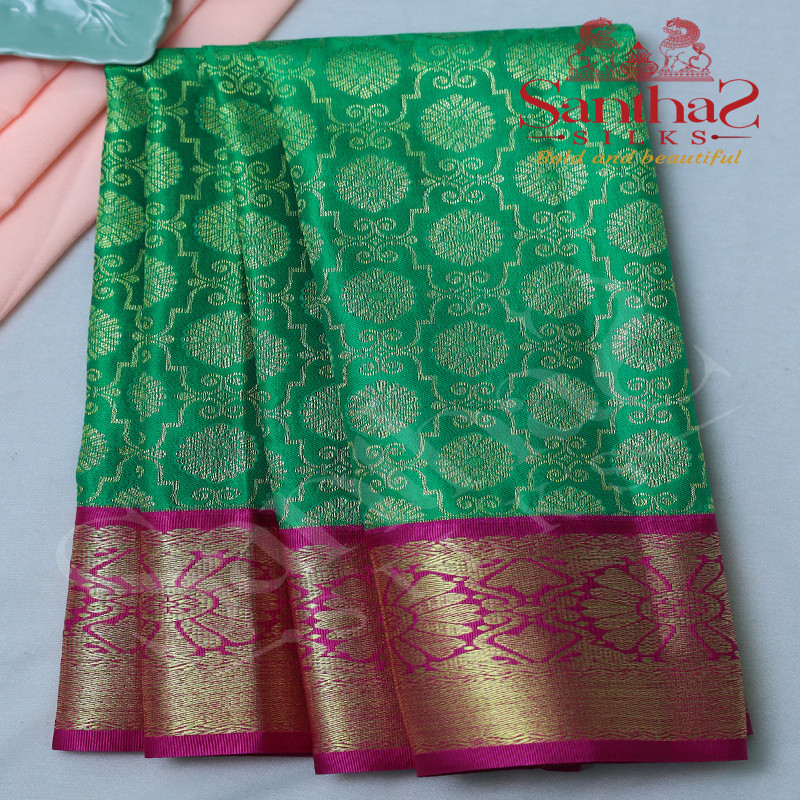 PARROT GREEN BODY WITH PINK BORDER & BLOUSE