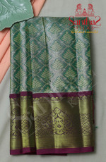 TISSUE GREEN BODY WITH  GOLD ZARI BORDER & BLOUSE