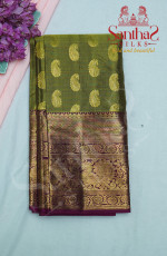 MEHANDHI GREEN BODY IN MANGO JARI BUTTA WITH CONTRAST BLOUSE & BORDER