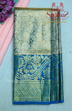 BLUEISH TISSUE BODY IN FLORAL WITH CONTRAST BLOUSE & BORDER