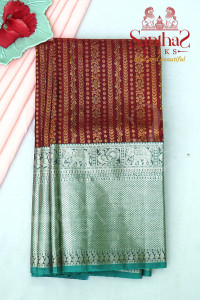 meroon-colour-body-zari-with-contrast-blouse-border