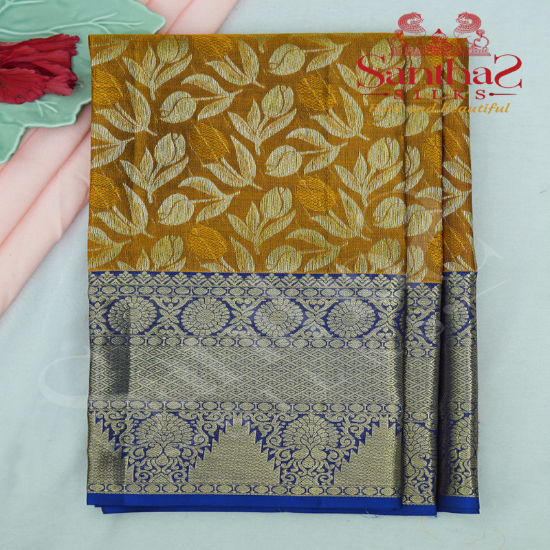 MUSTARD GOLD IN FLORAL WITH CONTRAST BLOUSE & BORDER