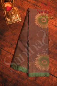 coffee-brown-colour-body-with-golden-green-flower-buttas-and-contrast-blouse
