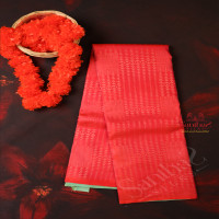borderless-red-orange-colour-body-with-all-over-butta-with-contrast-blouse