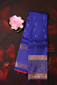 royal-blue-colour-body-with-golden-zari-butta-with-contrast-blouse-border