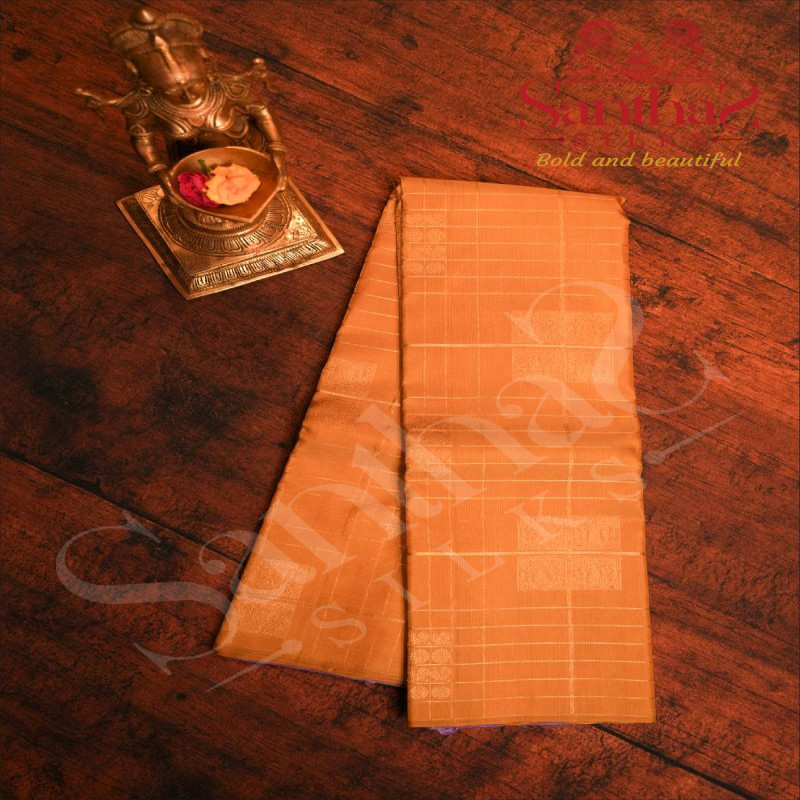 BORDERLESS MUSTARD YELLOW COLOUR BODY WITH GOLDEN ZARI STRIPS & MOTIFS AND CONTRAST BLOUSE