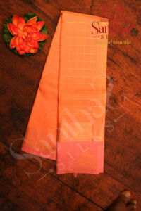 yellowish-pink-colour-body-with-golden-zari-checked-and-contrast-blouse
