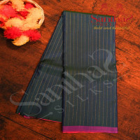 peacock-blue-colour-body-with-golden-zari-strips-and-contrast-blouse