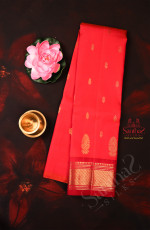 BORDERLESS ORANGISH RED COLOUR BODY WITH GOLDEN ZARI BUTTA & WITHOUT BLOUSE