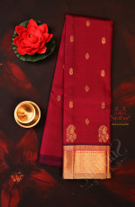 ONE SIDE BORDER DARK MAROON COLOUR BODY WITH GOLDEN ZARI BUTTA & WITHOUT BLOUSE