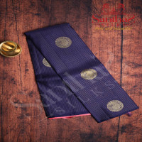 borderless-indigo-blue-colour-body-with-golden-zari-small-checked-boxes-mango-in-circle-motifs-and-contrast-blouse