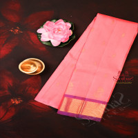 fiery-rose-colour-body-with-golden-zari-buttas-single-side-border-and-contrast-pallu-without-blouse