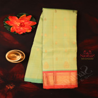 one-side-border-pistha-green-colour-body-with-golden-zari-border-without-blouse