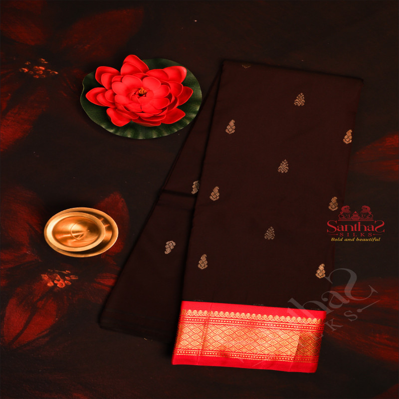ONE SIDE BORDER COFFEE BROWN COLOUR BODY WITH GOLDEN ZARI BORDER & WITHOUT BLOUSE