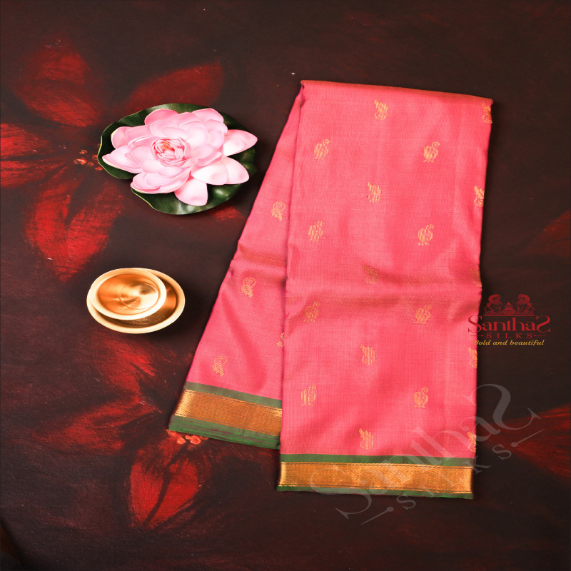 DUSTY PINK COLOUR BODY WITH GOLDEN ZARI BUTTA WITH CONTRAST BLOUSE & BORDER