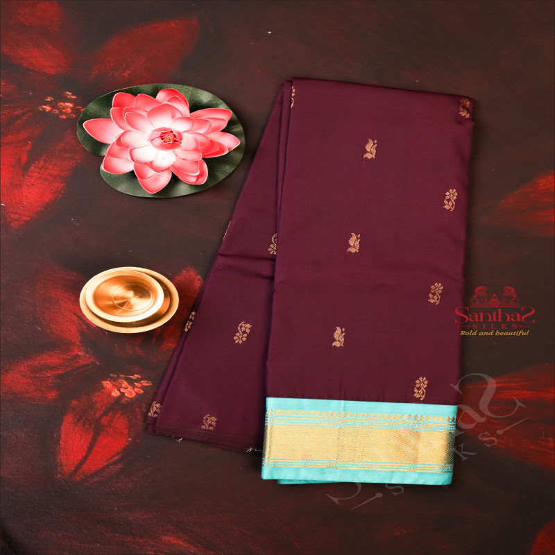 ONESIDE BORDER PURPLE COLOUR BODY WITH GOLDEN ZARI BUTTA & WITHOUT BLOUSE