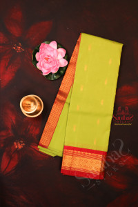 oneside-border-sheen-green-colour-body-with-golden-zari-butta-without-blouse