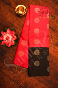 dark-pink-colour-body-with-silver-zari-buttas-and-contrast-blouse