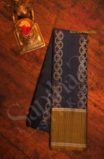 NAVY BLUE COLOUR BODY WITH COPPER AND SILVER ZARI KODI MALAR PATTERN AND CONTRAST BLOUSE