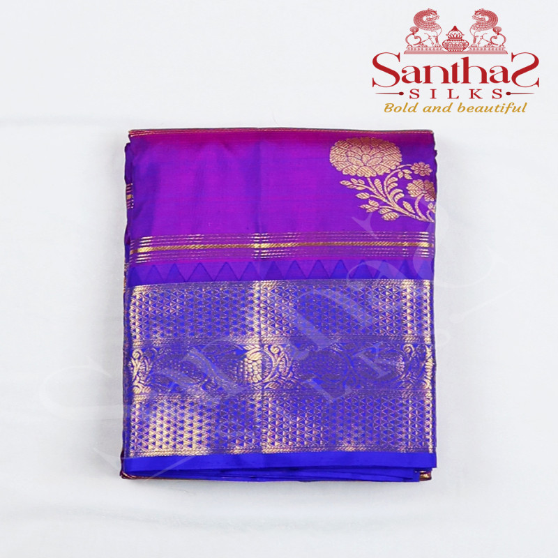 Magenta Pure Silk Saree with Violet Border